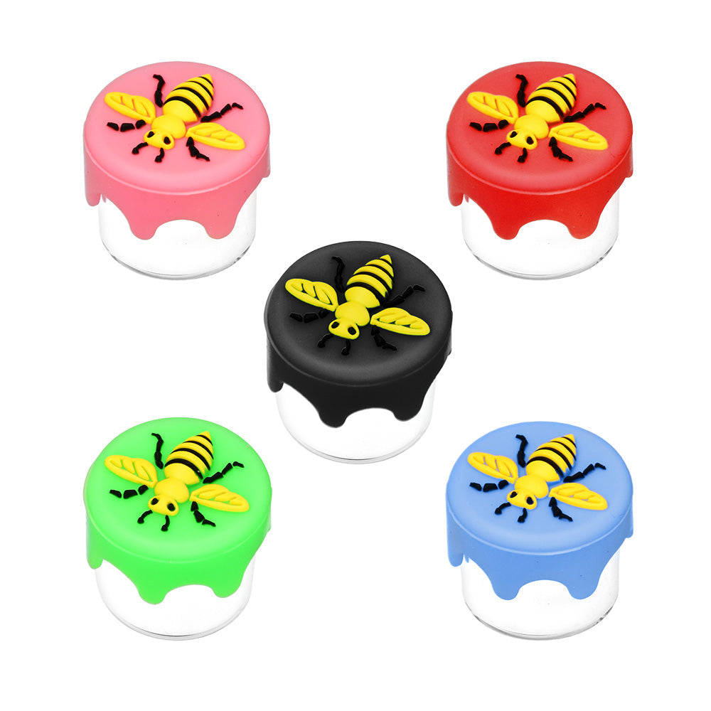 10PC Set - Bee Glass Concentrate Jar W/Silicone Lid - 7.5mL/Asst