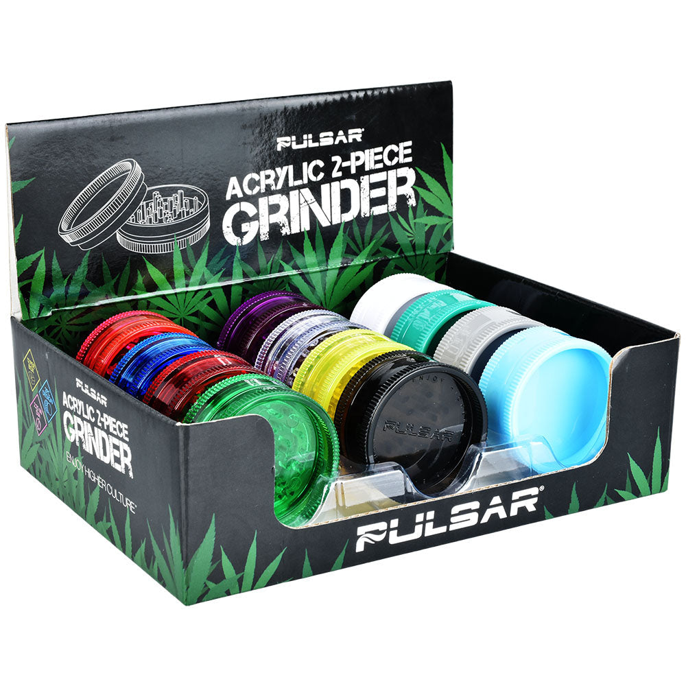 Pulsar Acrylic Grinder - 2pc / 2" / Assorted Colors 12PC DISPLAY