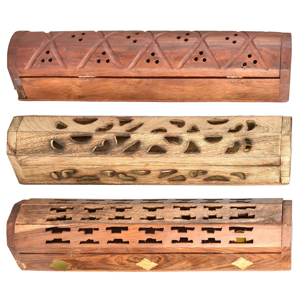 Assorted Carved & Inlaid Coffin Incense Burner - 6PC Set / 12in