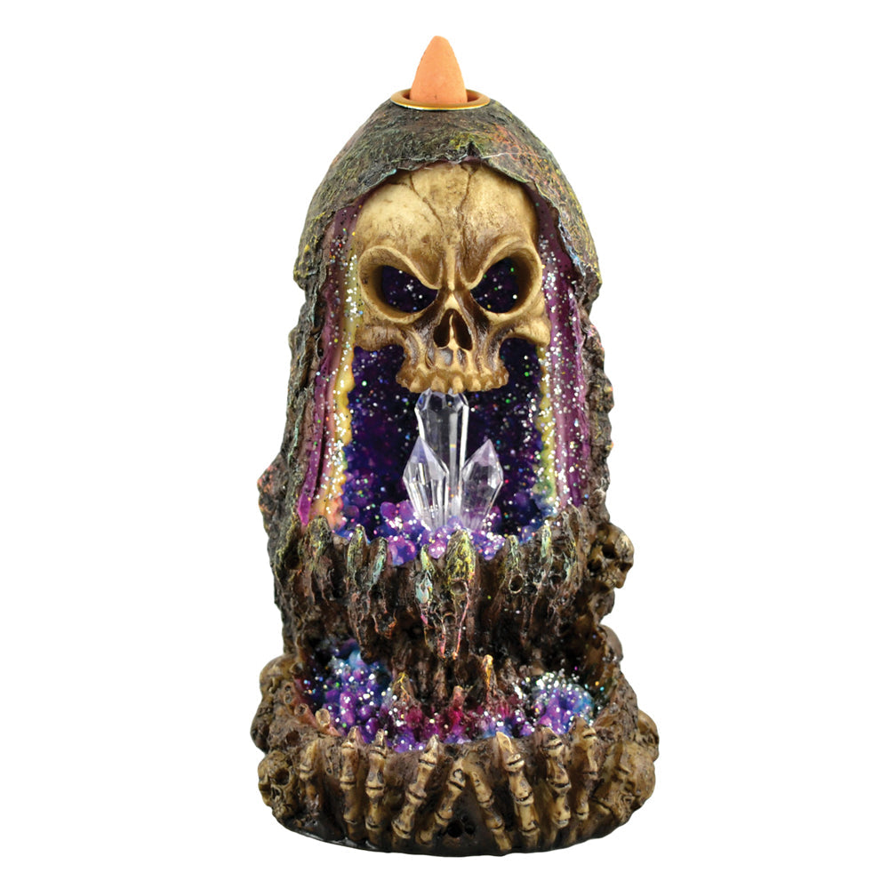 Geode Skull Backflow Incense Burner W/LED