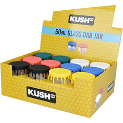 24CT - Kush RX Glass Concentrate Jar w/ Silicone Lid - 50ml/Assorted Colors