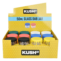 24CT - Kush RX Glass Concentrate Jar w/ Silicone Lid - 50ml/Assorted Colors