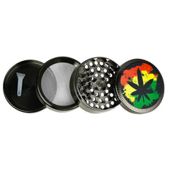 Hemp Leaf Colored Metal Grinder- 4pc/2.5"/Assorted - 6PC DISP