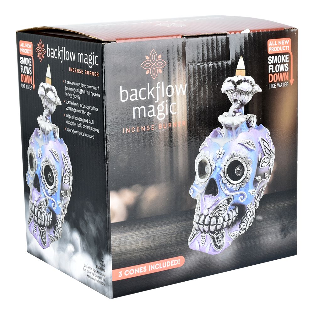 Electro Sugar Skull Back Flow Incense Burner - 6"