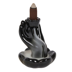 Lotus in Hand Black Ceramic Backflow Incense Burner