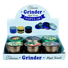 Hemp Leaf Colored Metal Grinder- 4pc/2.5"/Assorted - 6PC DISP
